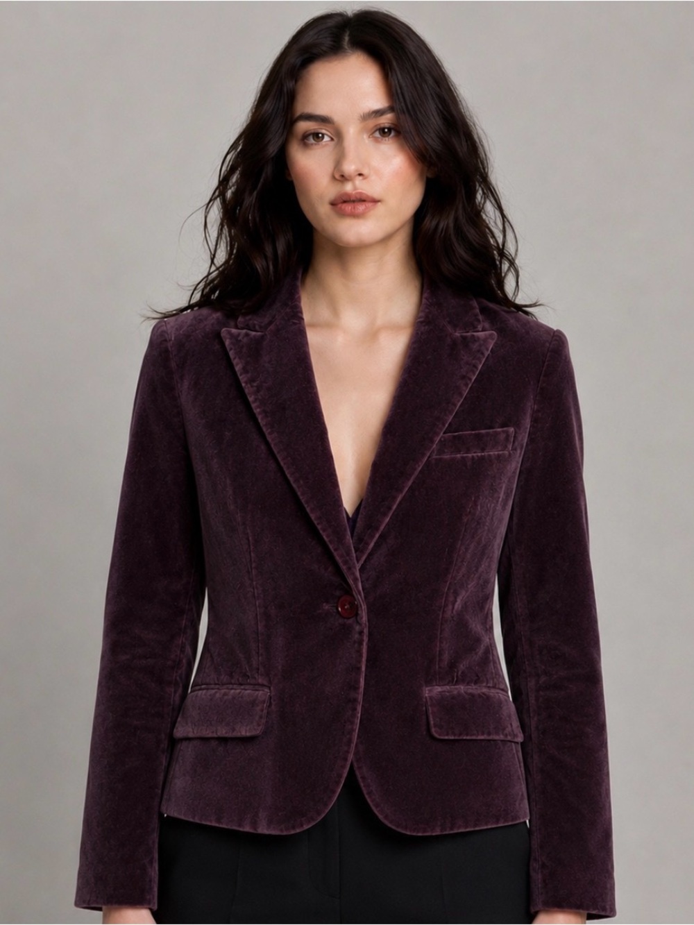 New York & Company Purple Velvet Blazer Jacket Size 6 Plum Goth